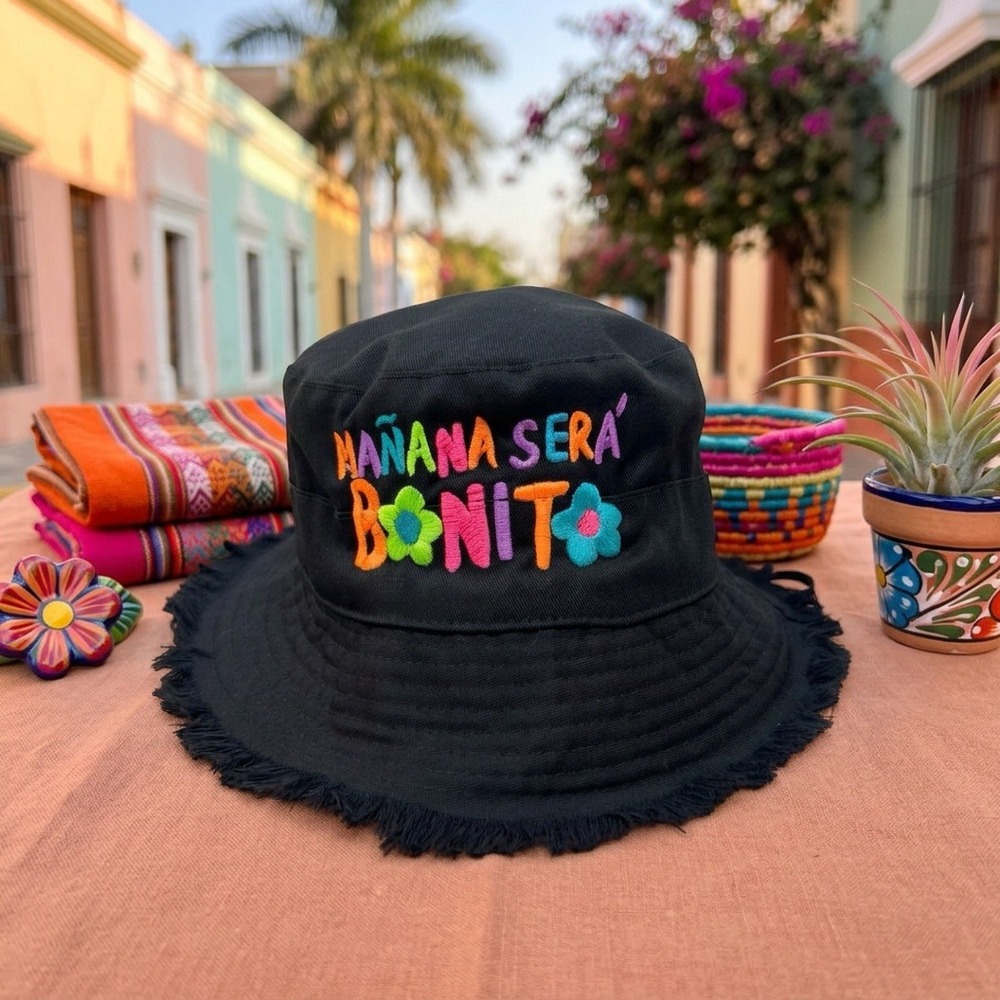 Karol G Mañana Será Bonito Bucket Hat Black Frayed Brim Embroidered Tour Merch